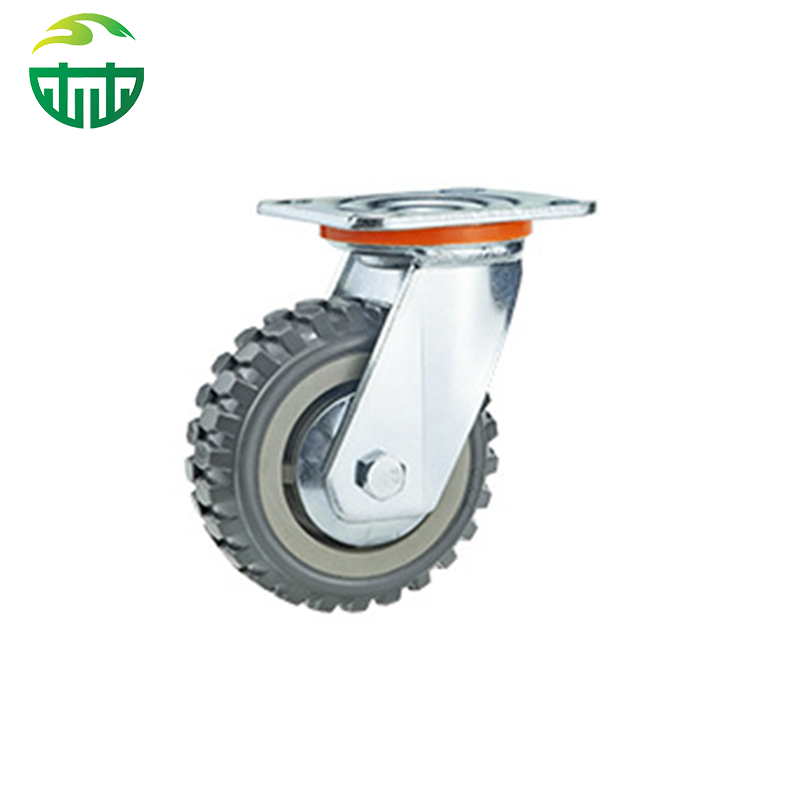 Grey Elastic Rubber Tread Caster Wheel with Steel Swivel Plate – 4/5/6/8 Inch Industrial Trolley Wheels