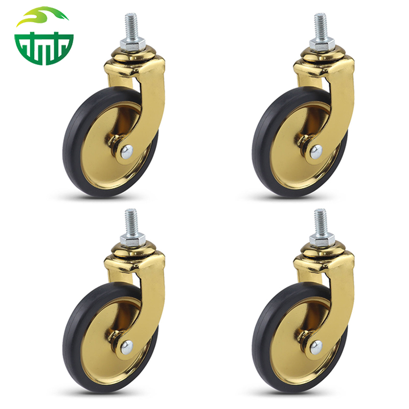 3 Inch Gold Threaded Stem Rubber Wheel for Dining, Hotel Restaurant Trolleys
