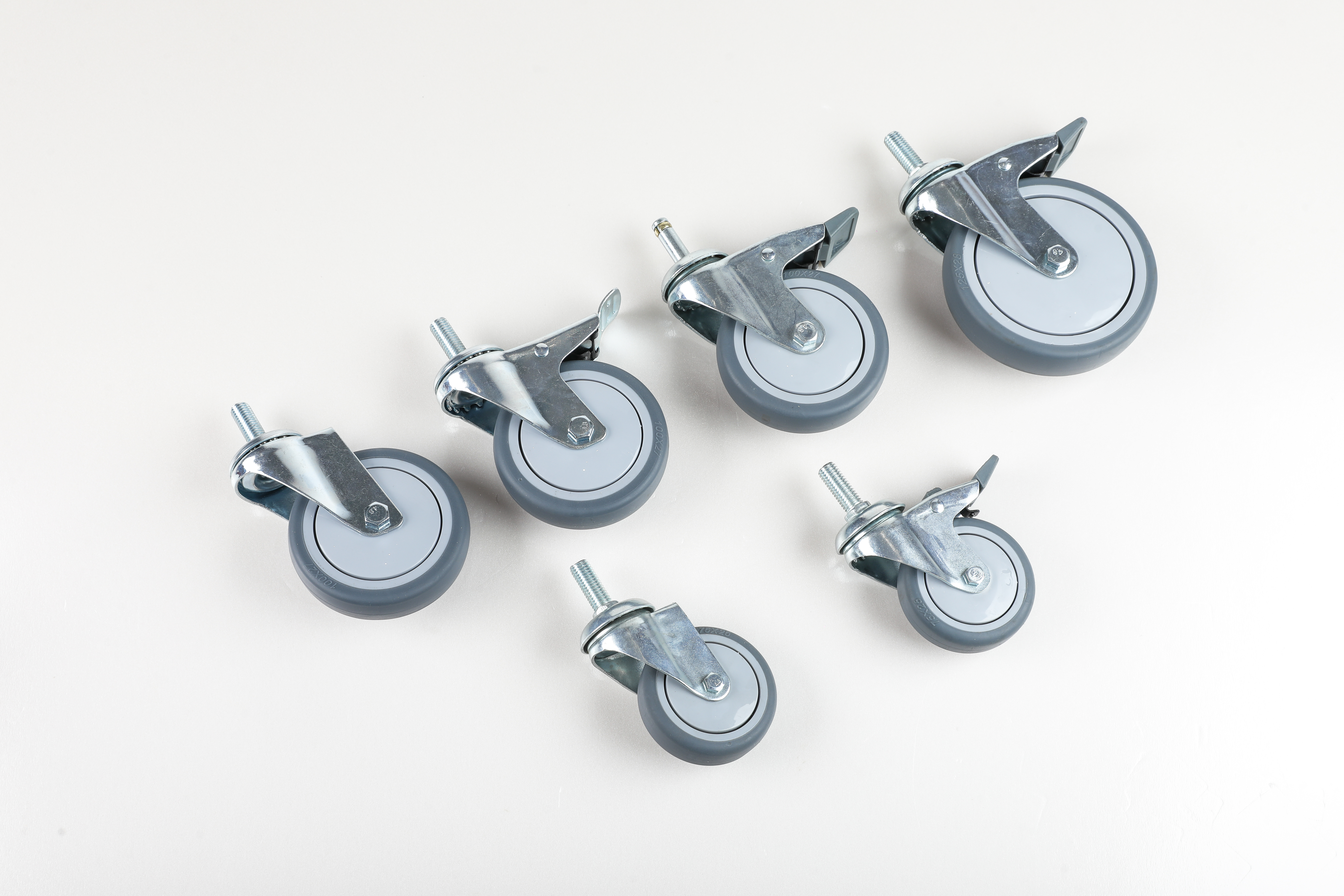 TPR Furniture Caster with Brake - Light Duty Swivel Wheel Featuring Threaded Stem