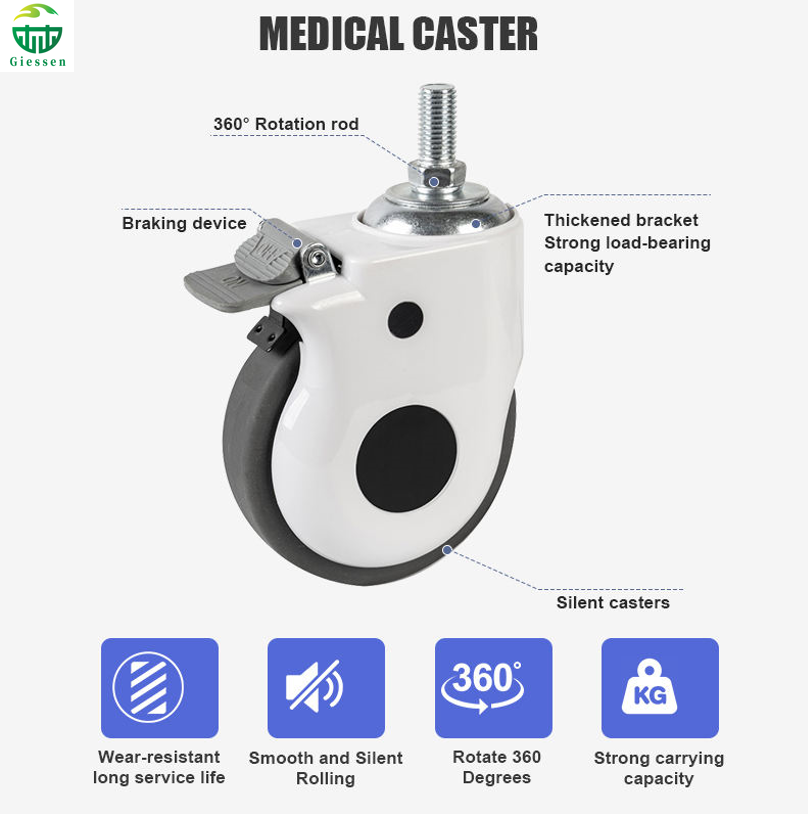 Silent TPR Medical Bed and Hospital Stretcher Swivel Caster with Brake