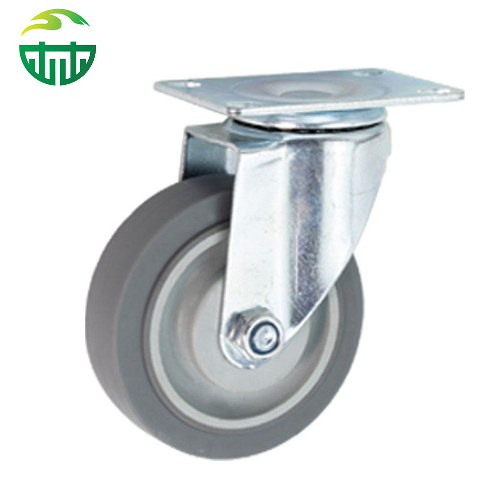  Rubber Trolley Castors European Standard Plate Fixed Swivel Brake Industrial Caster Wheels for Dining Car