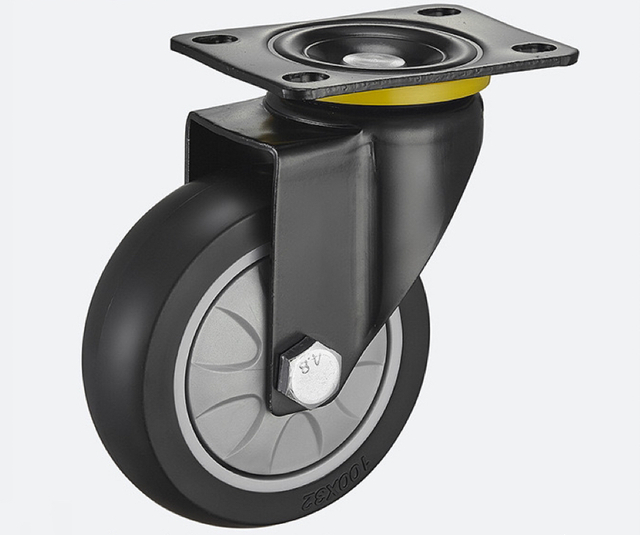 Trolley Wheel Industrial Black Rubber Caster 5inch Flat Universal TPR Caster Wheels