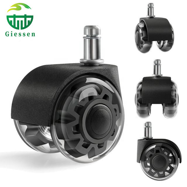 High-end 2-inch PU silent casters, transparent double-wheel office desk and chair furniture casters, swivel spring roller gaming chairs