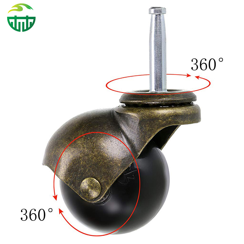 Office Chair Caster Wheels, Black Ball Swivel PU Wheels with Screw Brake