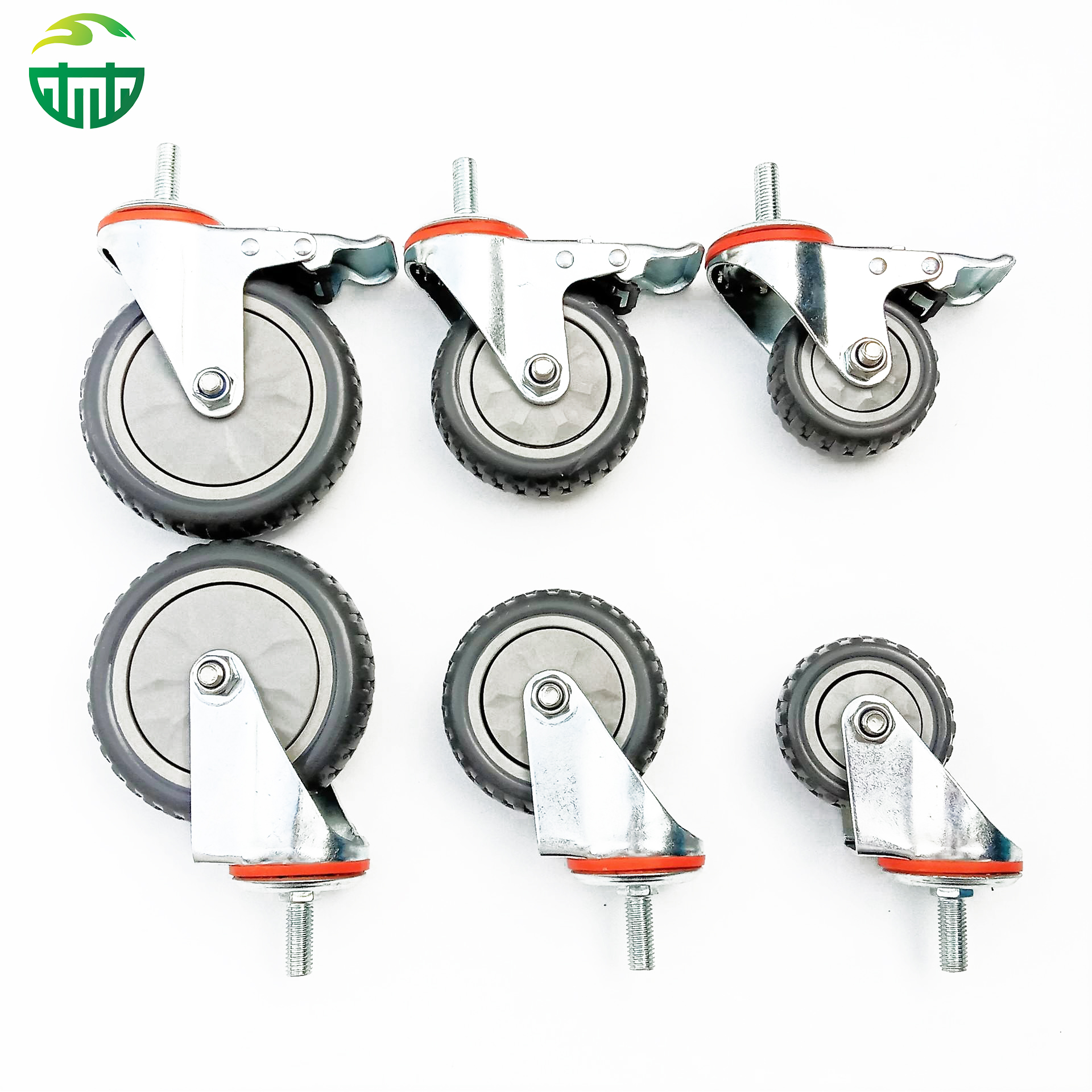 Grey Elastic Rubber Tread Caster Wheel with Steel Swivel Plate – 4/5/6/8 Inch Industrial Trolley Wheels