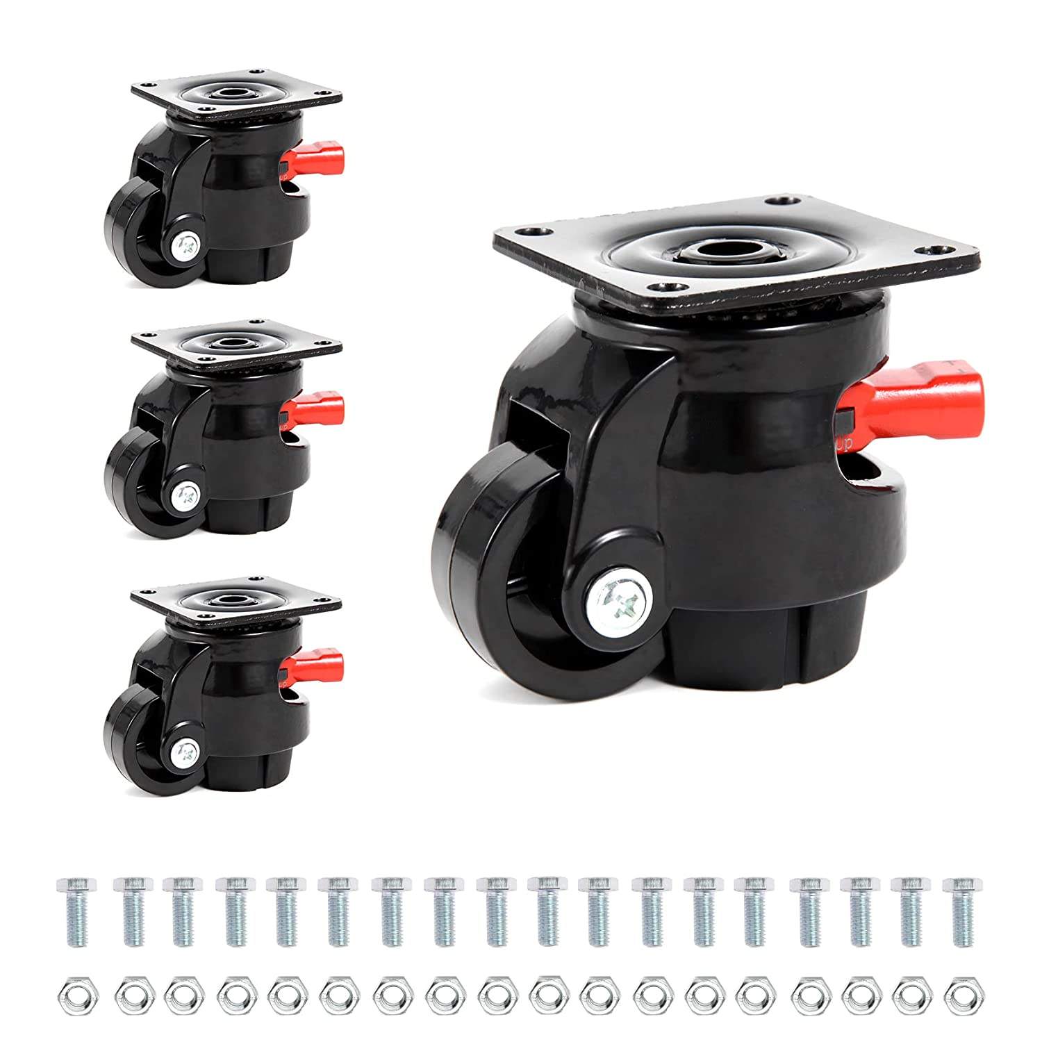 Footmaster Caster Black Leveling Casters Wheel Adjustable Height Casters Wheel for Industrial Equipment