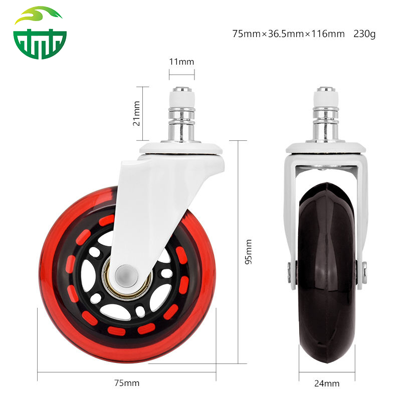 Customizable 3-Inch PU Caster Wheel with Red Plated Bracket for Office And Game Chairs