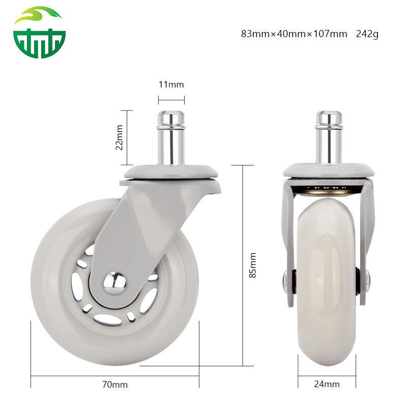 Customizable 3-Inch PU Wheels with Gray Plated Bracket for Office And Game Chairs