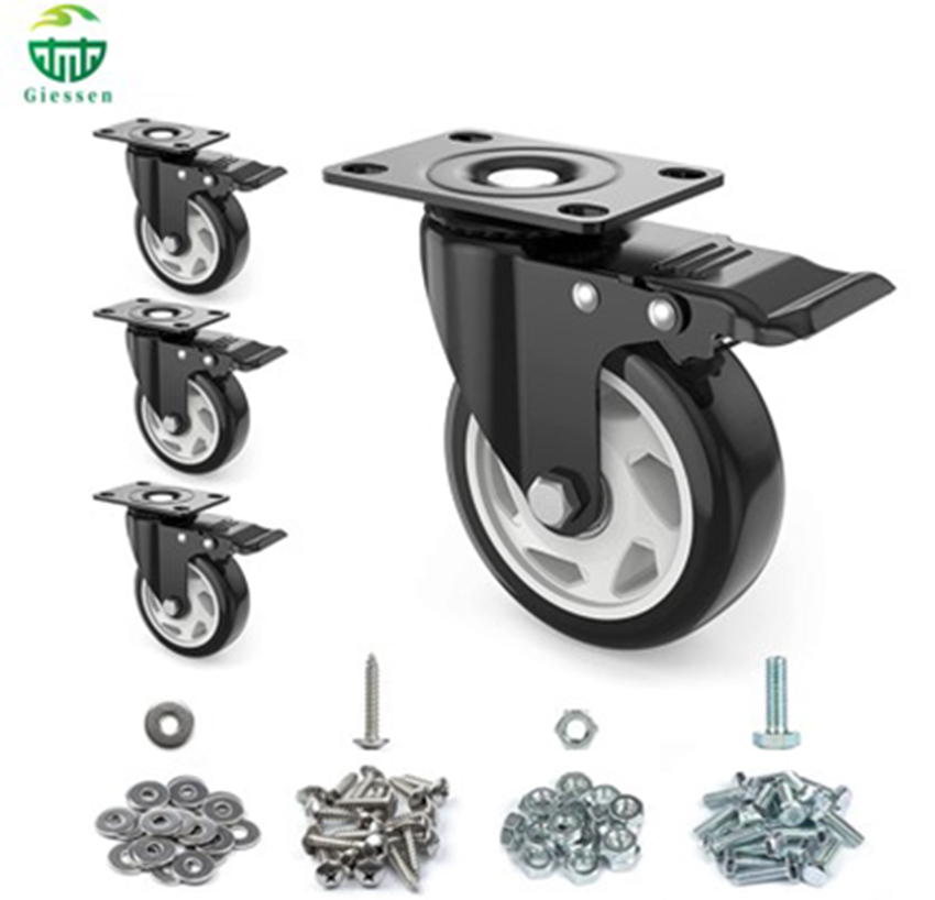 Black White PP Medium Duty Swivel Caster Wheels with Brake – Furniture Trolley Cart Tool Casters