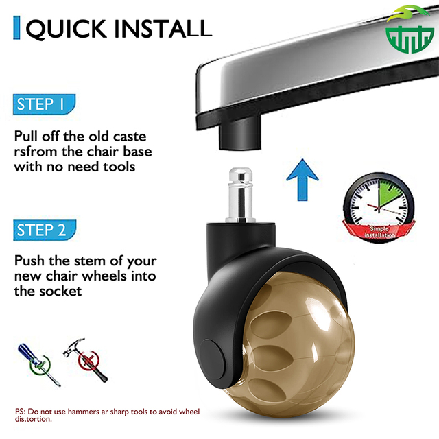 2 Inch PU Ball Swivel Office Chair Caster Wheels Stainless Steel Furniture Casters