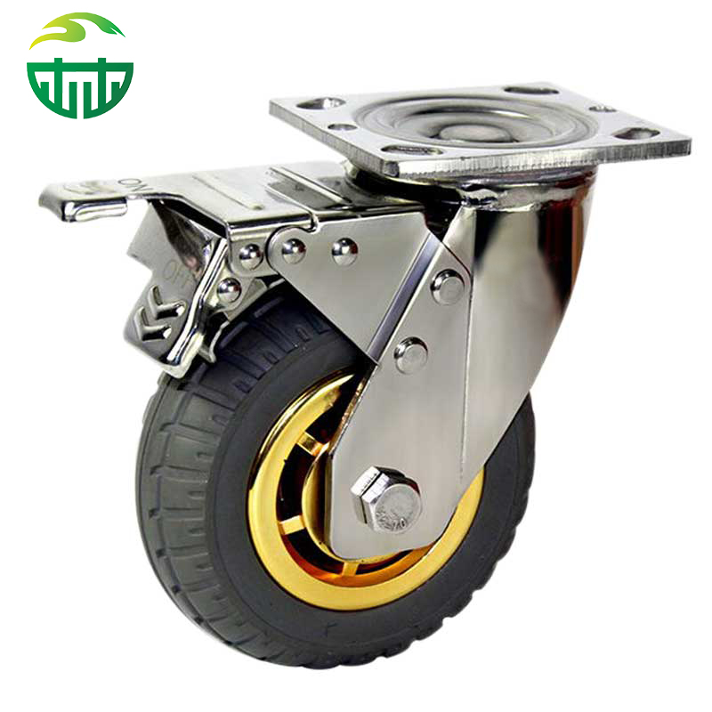 Heavy Duty Swivel Caster Elastic Rubber Workbench Caster Wheels Trolley Industry Caster Brake