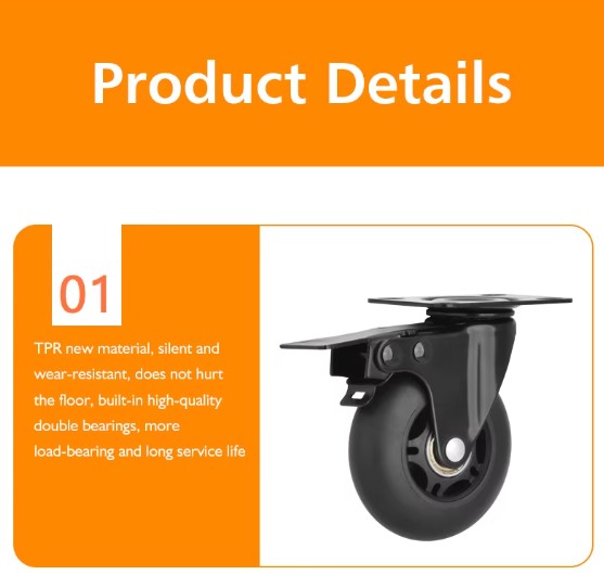Hot Sale Furniture Caster Wheels 3 Inch TPR Anti-Static ODM Caster Rubber Swivel Brake Office Chair Caster Wheels with Brake