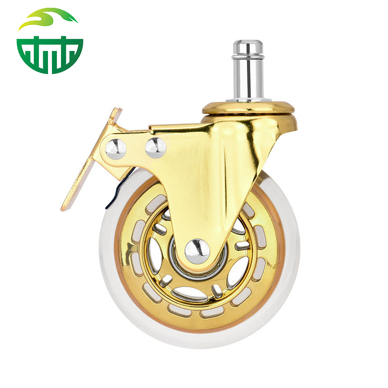 Customizable 3-Inch PU Caster Wheel with Golden Plated Bracket for Office & Game Chairs