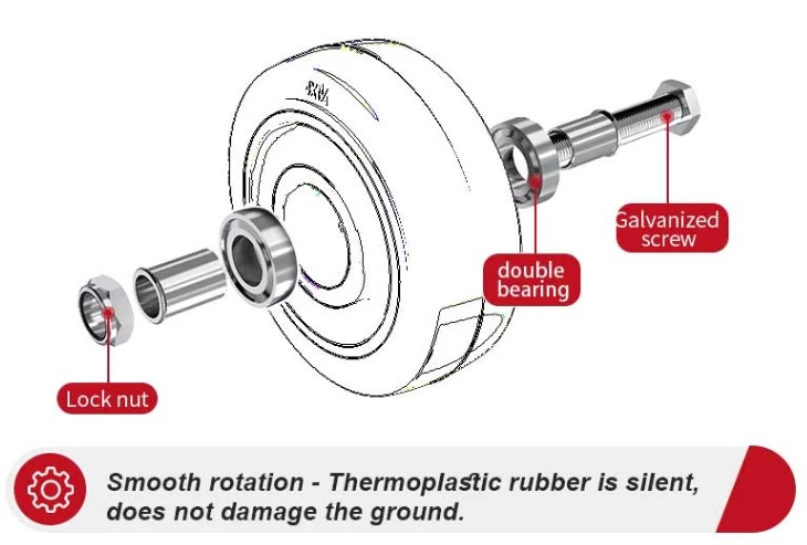 M12 Threaded Stem Caster with 125mm Non-Marking TPR Wheel - For Medical Equipment And Food Safe Service Carts