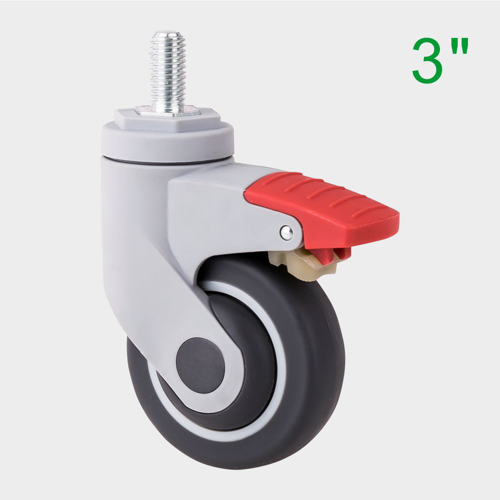 ODM 3 Inch Red TPR Medical Swivel Caster Wheel for Medical Trolleys Supplier