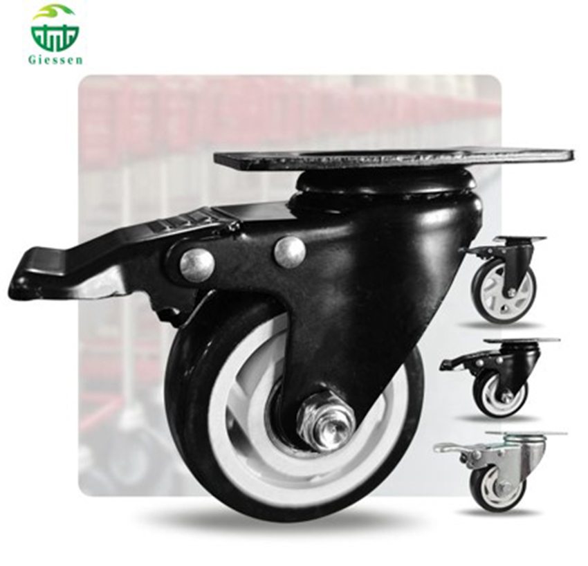 Black White PP Medium Duty Swivel Caster Wheels with Brake – Furniture Trolley Cart Tool Casters
