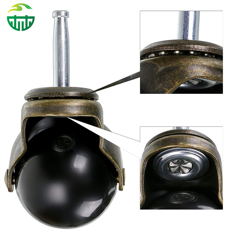 Office Chair Caster Wheels, Black Ball Swivel PU Wheels with Screw Brake