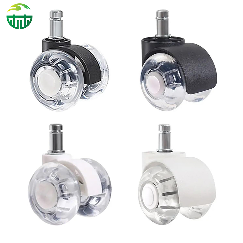 2-Inch Swivel Twin-Wheel Chair Caster Wheel, Transparent White PU for Bathroom