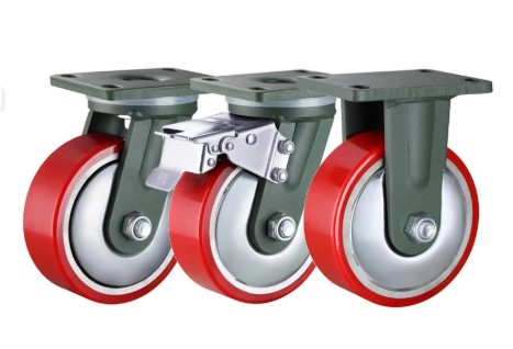 Heavy Duty PU Cast Iron Core Casters – Swivel Brake Wheels 4/5/6/8 Inch