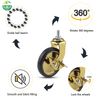 3 Inch Gold Threaded Stem Rubber Wheel for Dining, Hotel Restaurant Trolleys
