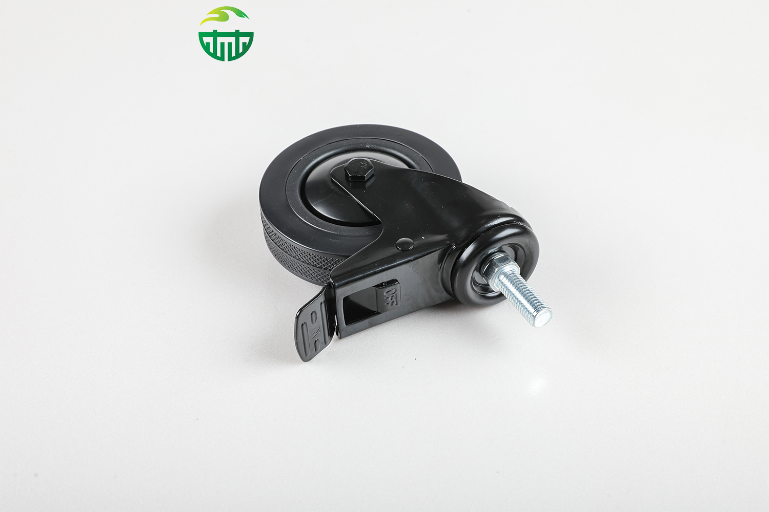 Medium-Sized Black Rubber Caster Wheel with Brakes And Threaded Stem