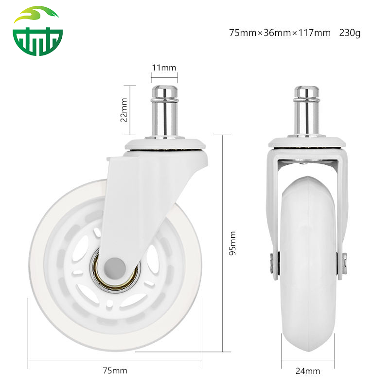 Customizable 3-Inch PU Wheels with White Plated Bracket for Office And Game Chairs