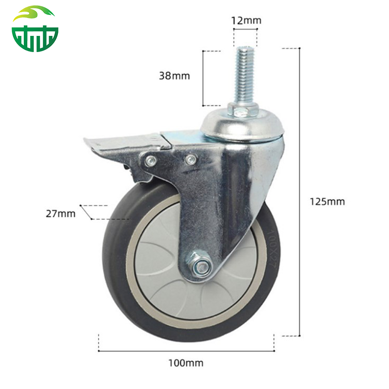 Medium Duty Industrial Caster with Brake: Stainless Steel, TPR Wheels, Stem Mount