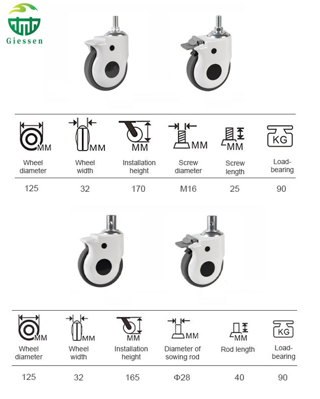 3 Inch Hospital Bed Caster with Threaded Stem And Brake