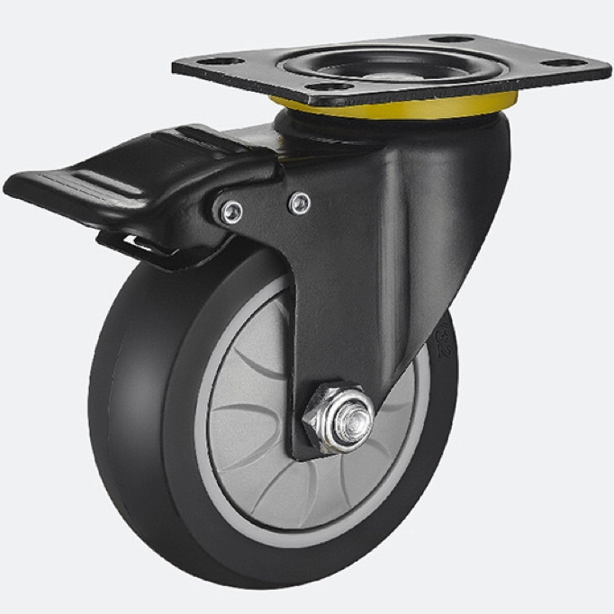 Wear-resistant castor Industrial Rubber Wheel Caster with Brake for trolleys