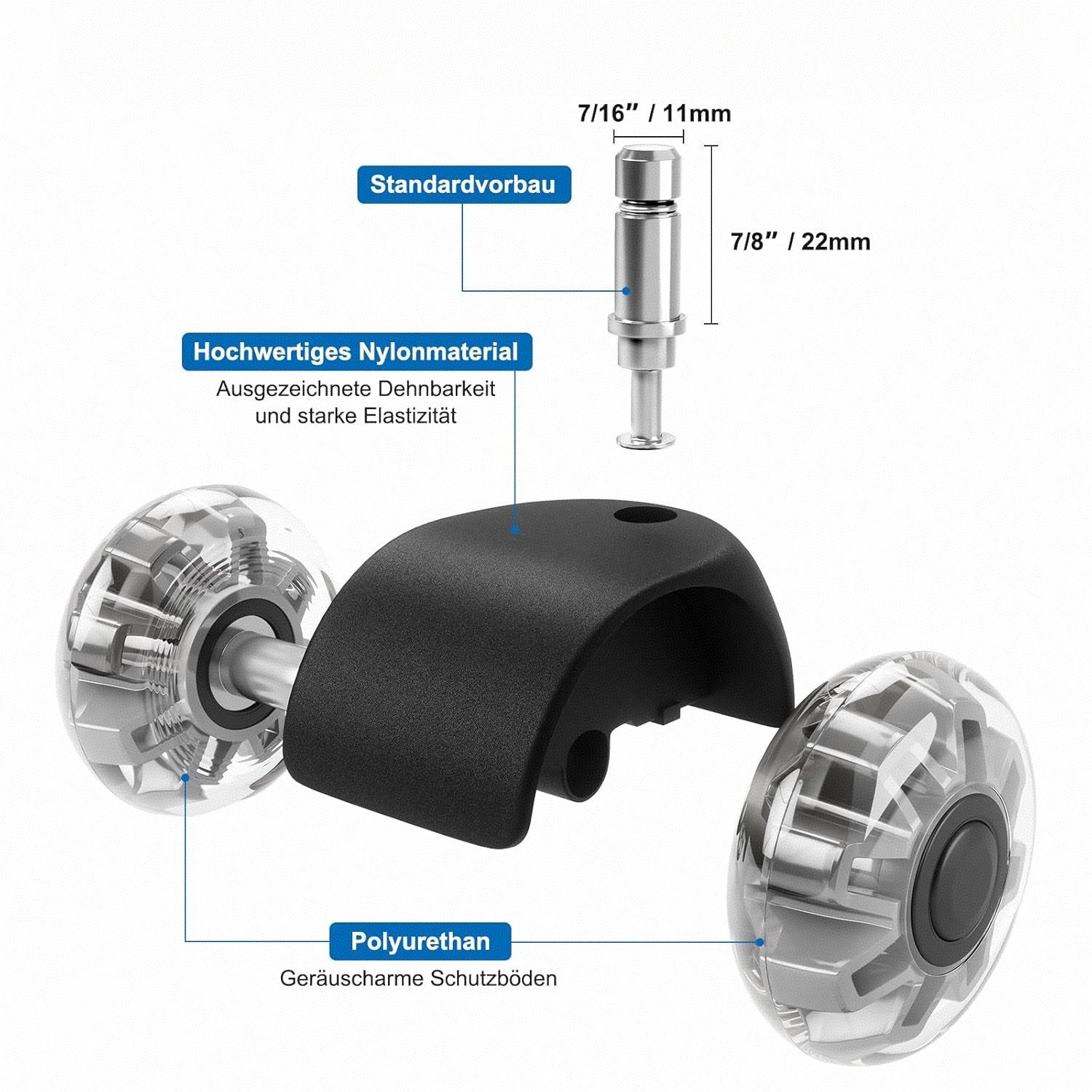 2-inch PU transparent double-wheel furniture casters, office chairs, universal casters, spring clips, rollers, gaming chairs, wheels, silent wheels