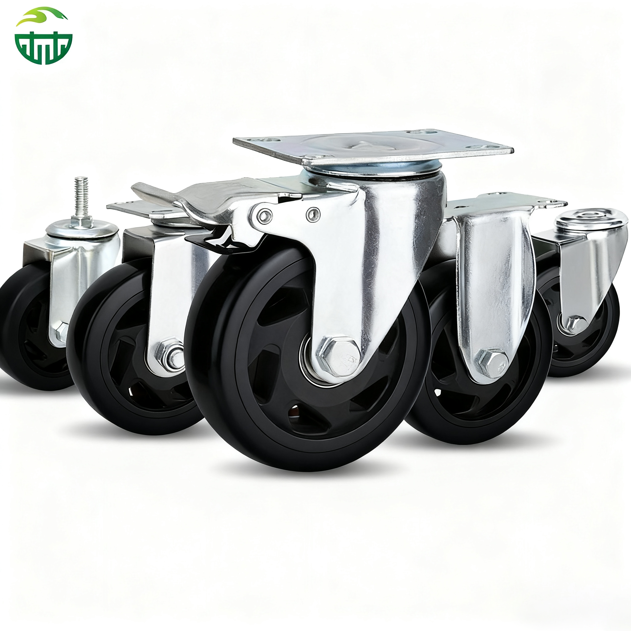 PVC Black Swivel Caster Wheels Silent Industrial Trolley Castors 4/5/6/8 Inch