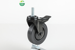 Medium-Sized Black Rubber Caster Wheel with Brakes And Threaded Stem