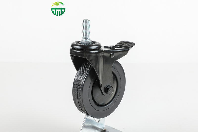 Medium-Sized Black Rubber Caster Wheel with Brakes And Threaded Stem