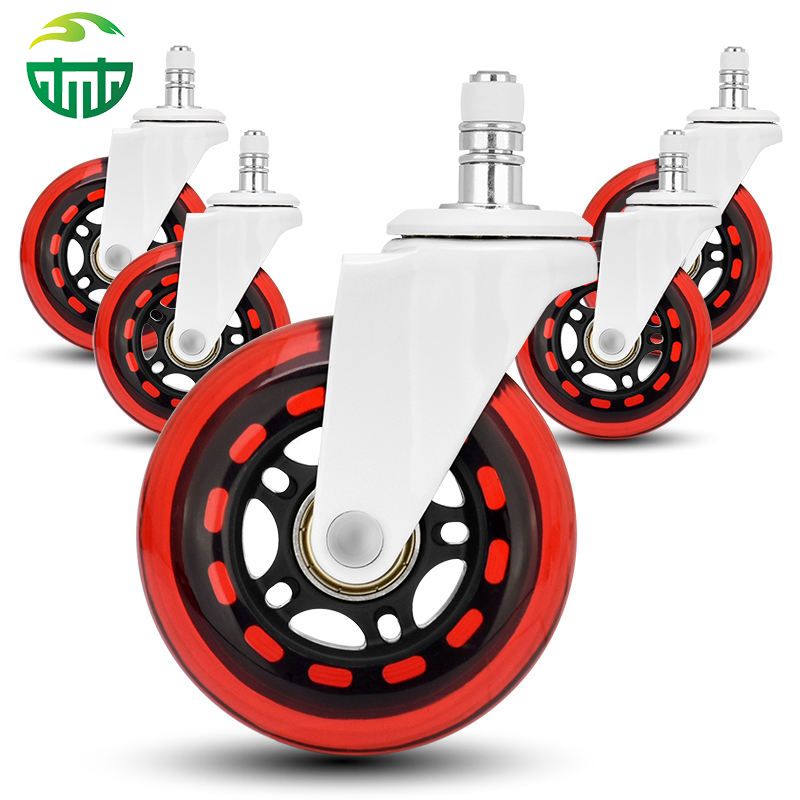 Customizable 3-Inch PU Caster Wheel with Red Plated Bracket for Office And Game Chairs