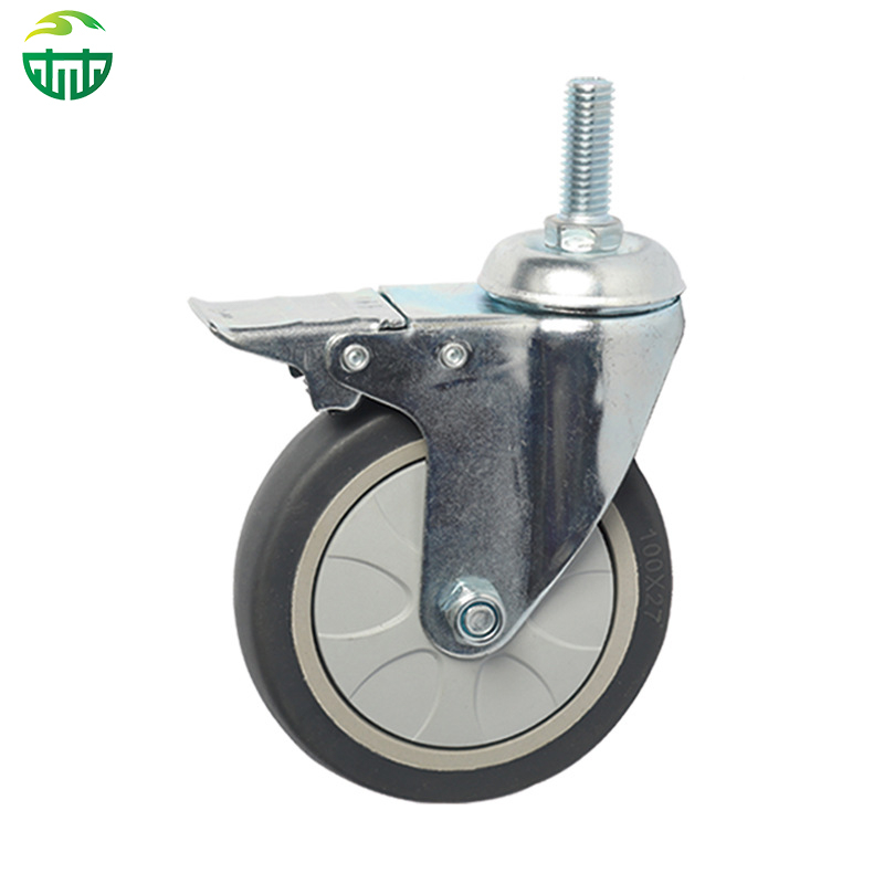Medium Duty Industrial Caster with Brake: Stainless Steel, TPR Wheels, Stem Mount