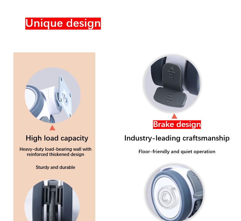 Hospital Grade Plate Caster with Silent, Non-Marking & Wear-Resistant TPR Twin-Wheel
