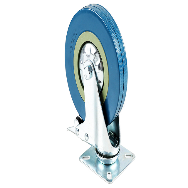 PVC Medium-Sized Gray Rubber Caster Wheel with Brakes