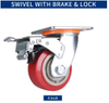 Heavy Duty Industrial Casters - Swivel And Brakes Type with 4/5/6/8 Inch Solid PU Wheels