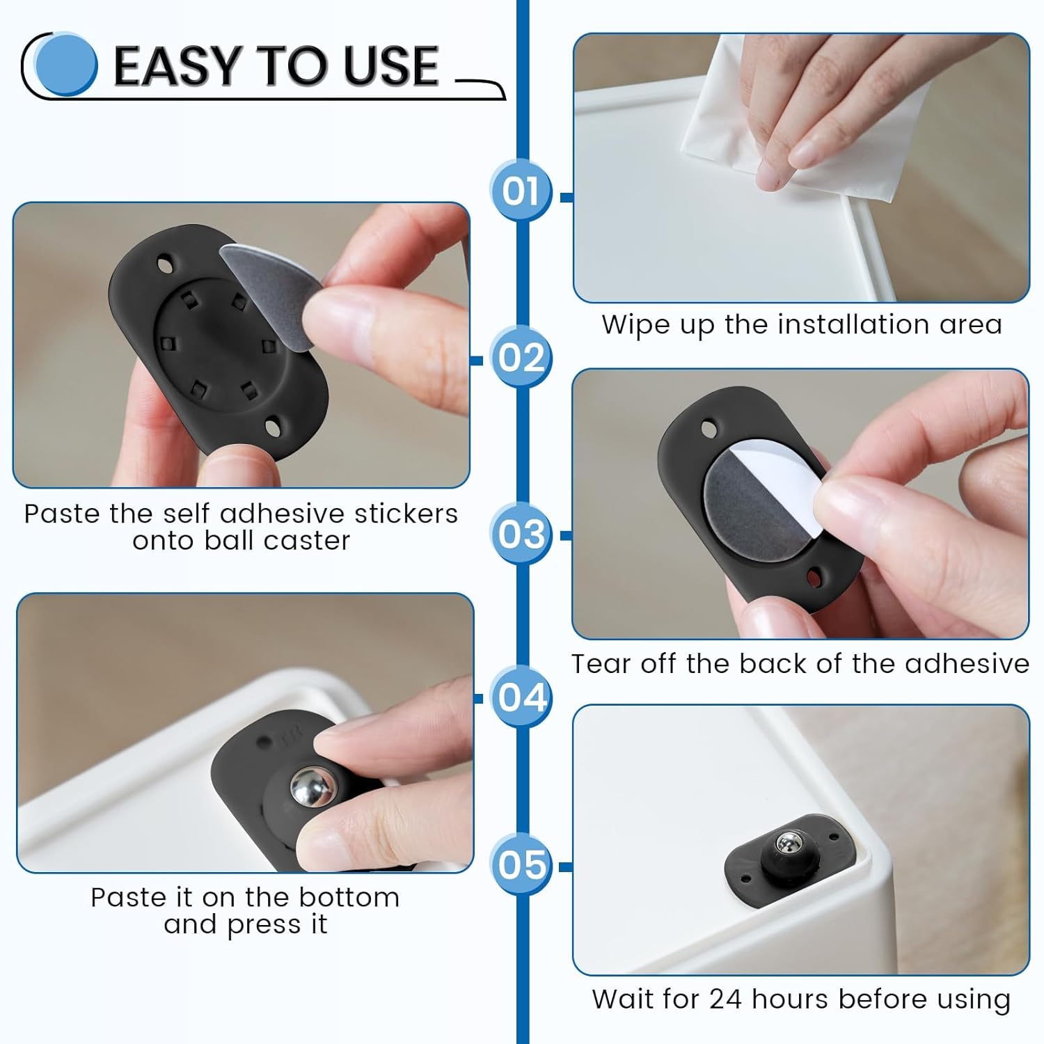 ODM Self-Adhesive Mini Swivel BlackCaster Wheels for Kitchen Appliances & Countertops