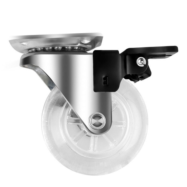 1.5-inch, 2-inch, 3-inch screw rod base plate quick-release pin rod crystal transparent universal casters TPU material silent universal casters with brake furnitureTransparent casters for office desks