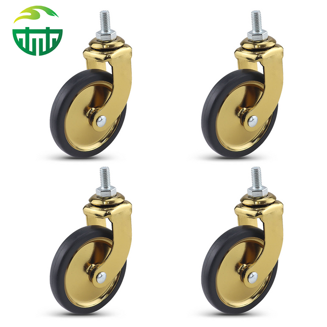 Golden Threaded Stem Rubber Caster Wheel for Dining Carts, Hotels and Restaurant Trolleys