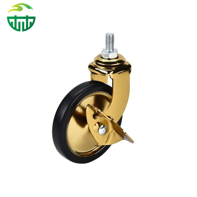 3 Inch Gold Threaded Stem Rubber Wheel for Dining, Hotel Restaurant Trolleys