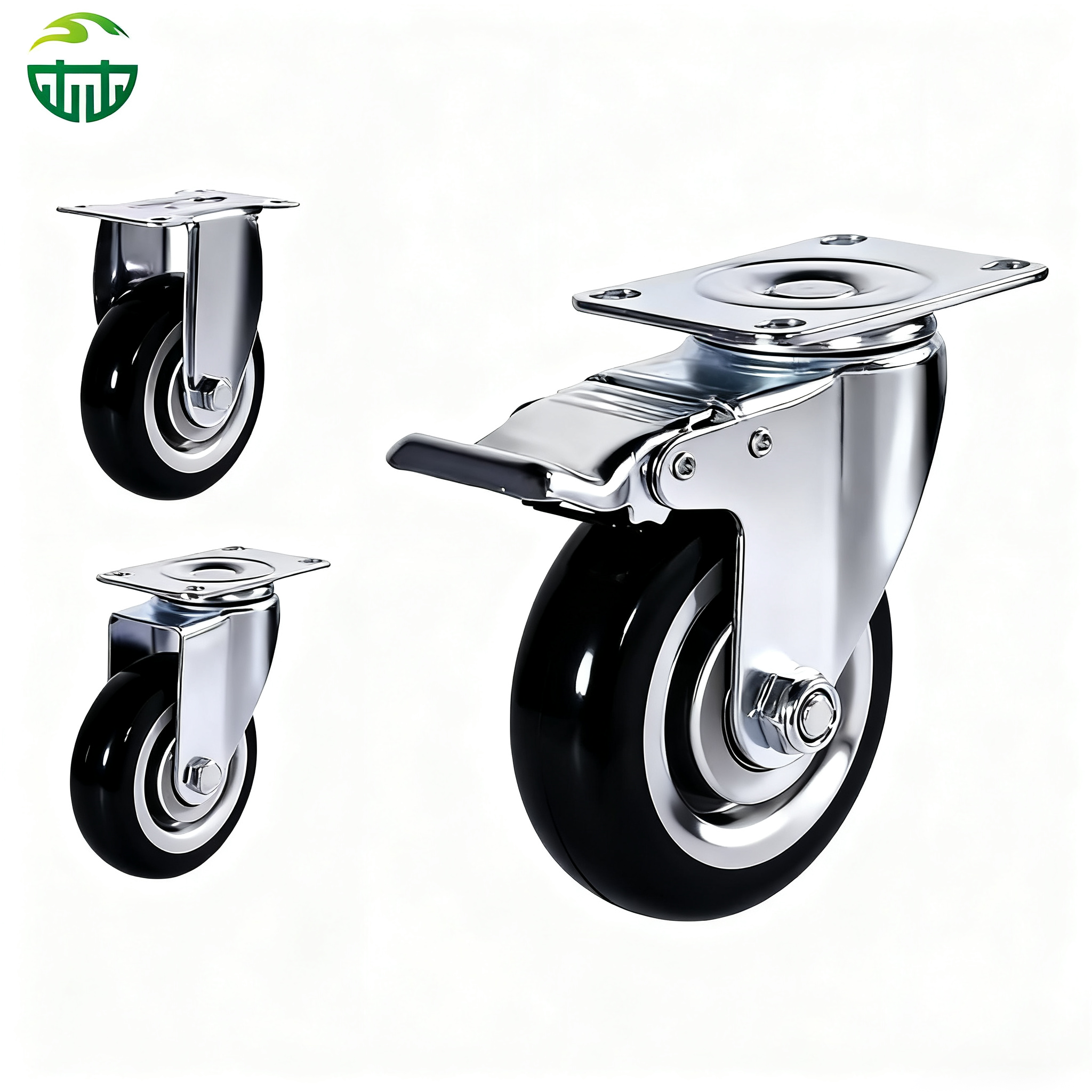  Black Medium Duty PVC Casters Solid Polyurethane Wheels for Furniture And Carts, Color Customizable