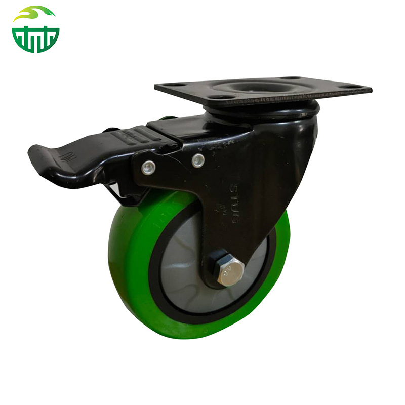 Medium Duty PU Caster Wheels – Green Swivel Equipment Trolley Cart Casters Wholesale 3/4/5inch