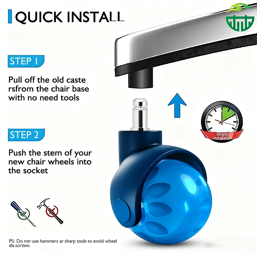 PU Universal Office Chair Castors PP Material Ball Caster Wheel for Sofa for Dining School Use