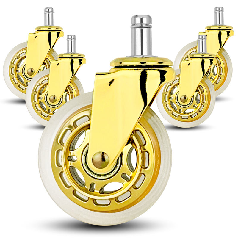 Customizable 3-Inch PU Caster Wheel with Golden Plated Bracket for Office & Game Chairs