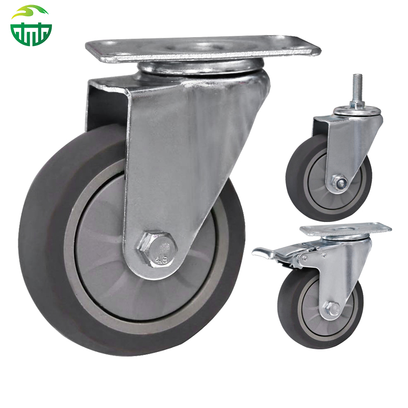 Medium Duty Industrial Caster with Brake: Stainless Steel, TPR Wheels, Stem Mount