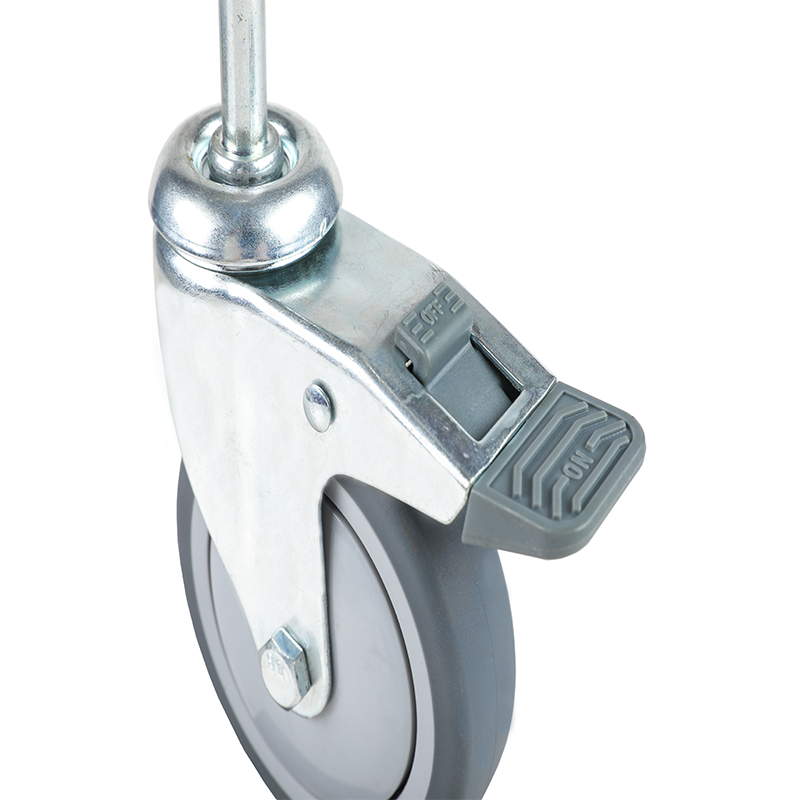 TPR Double-Bearing Swivel Caster with Brake and Threaded Stem, Silent Wheel