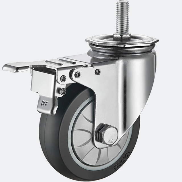 Industrial Rubber Wheel Stem Scaffolding Casterr 4inch Screw Brake TPR Caster Wheels